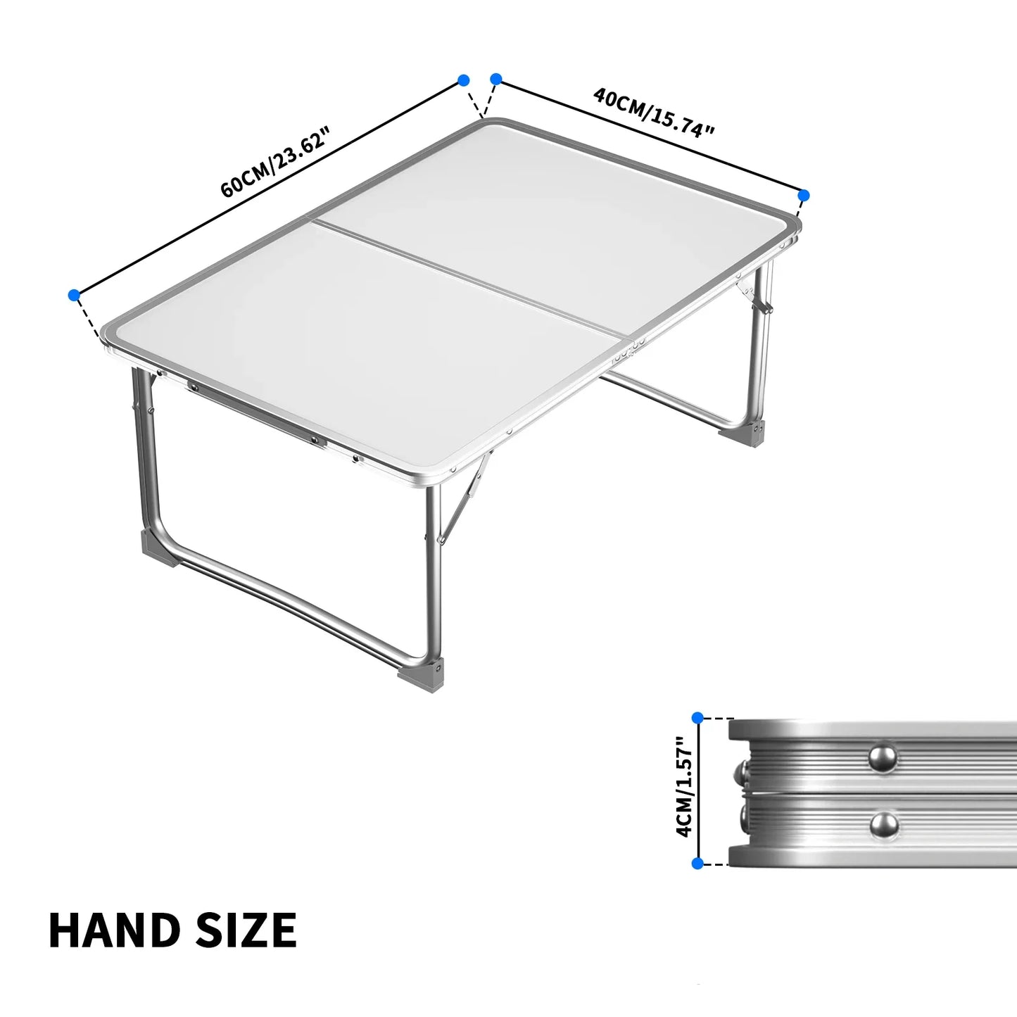 Mini Folding Picnic Table with Carry Handle, Aluminum Frame, Laptop Table for Sofa Bed Couch Floor, 60x40x24cm, Green/White