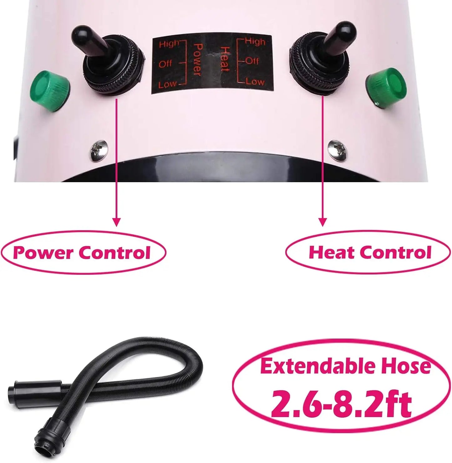 VickyHome Dog Hair Dryer 2800W Low Noise&3 Nozzles&Extendable Hose Blaster Grooming Dryers Adjustable Temperature for Pets Cats