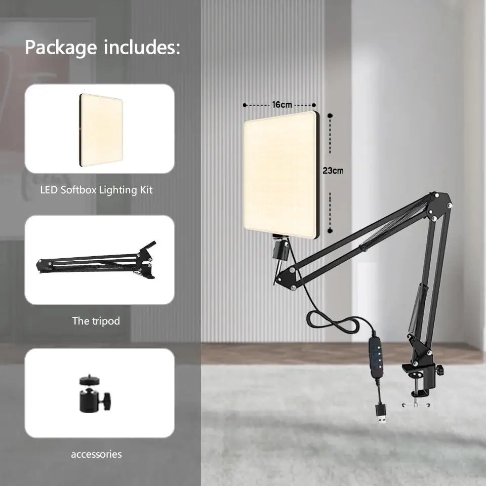 LED Photography Conference Lighting Photo Studio Lamp With Scissor Arm Stand