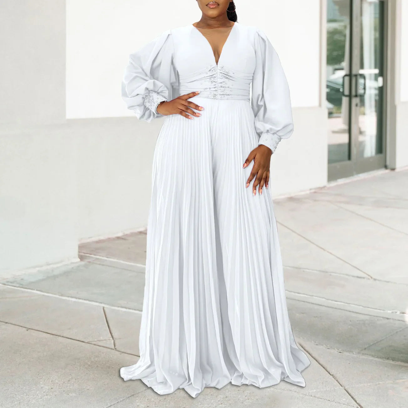 Autumn Dashiki African Clothes for Women African Long Sleeve V-neck Polyester Long Jumpsuit Outfits Elegant African Clothing 3XL