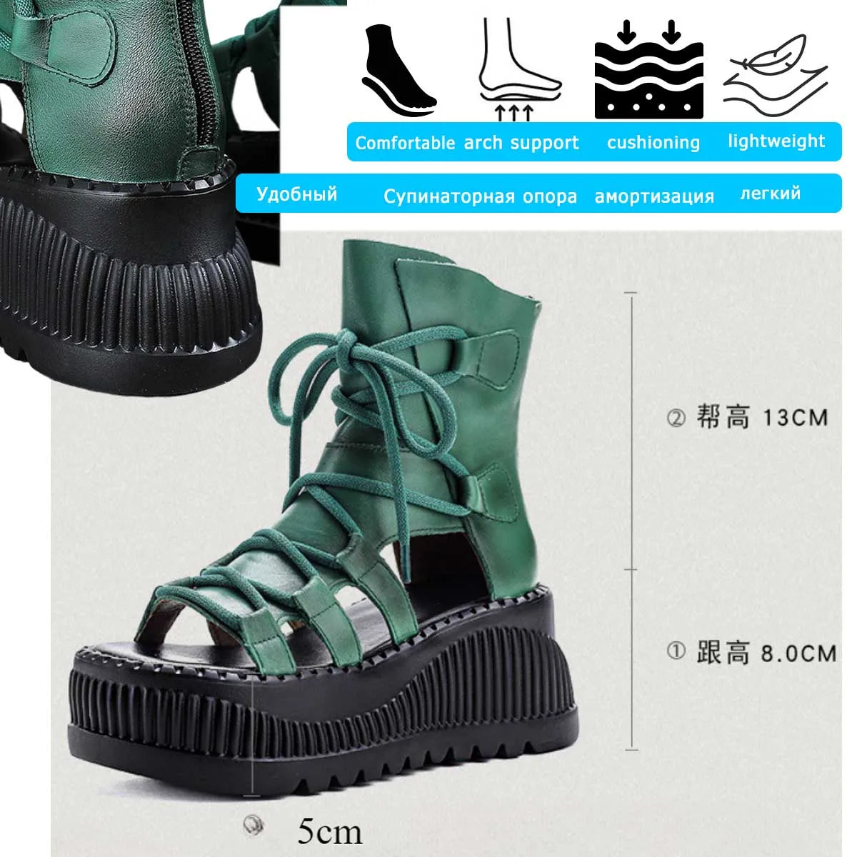 Koznoy 8cm Ethnic Cow Genuine Leather Ankle Booties Women Hollow Peep Toe Platform Wedge Breathable Zip Summer Fashion Shoes