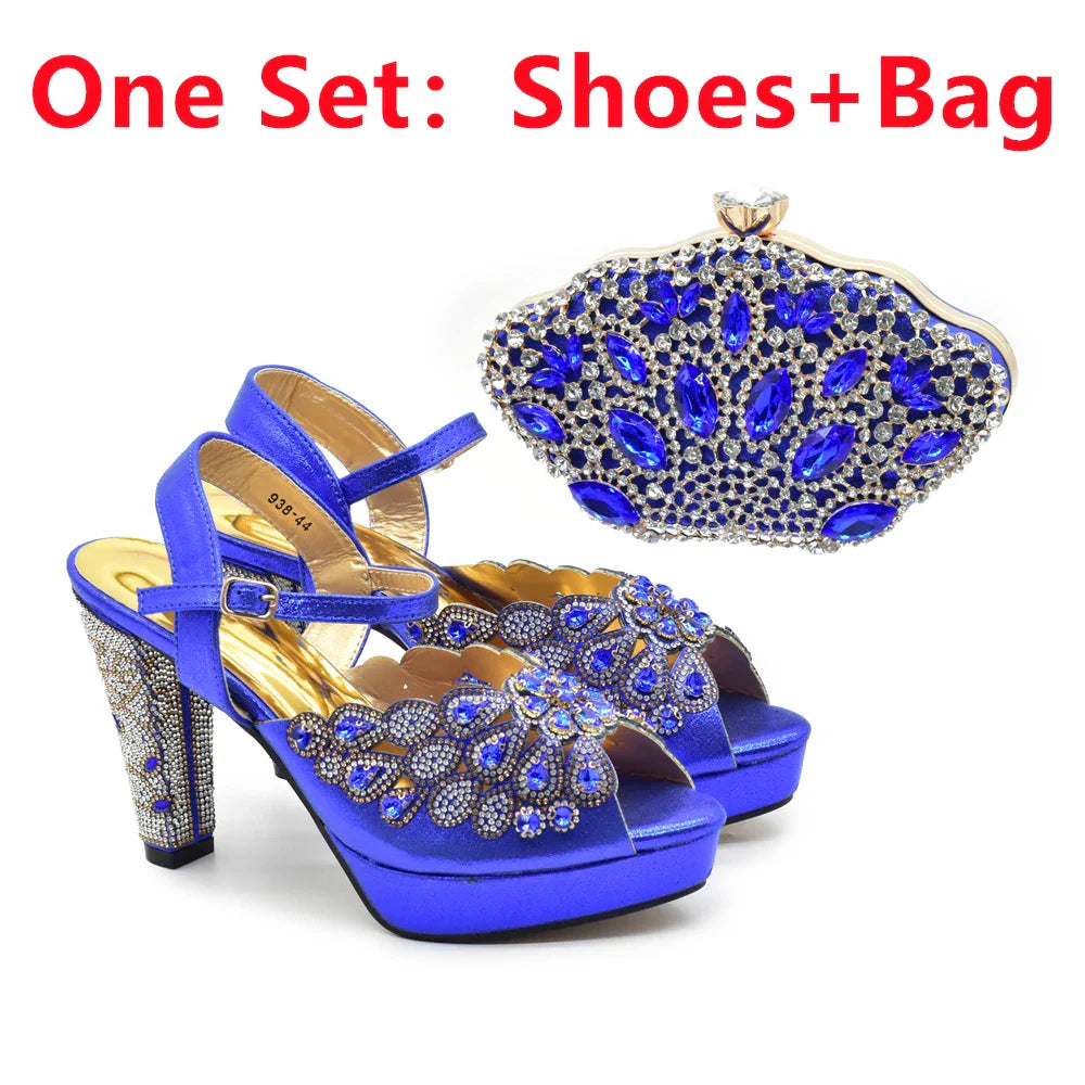 2024 Fashion Black Color High Quality Peep Toe Thin Heels Shoes Matching Bag Set for Nigerian Party Women Women Shoe Size 43