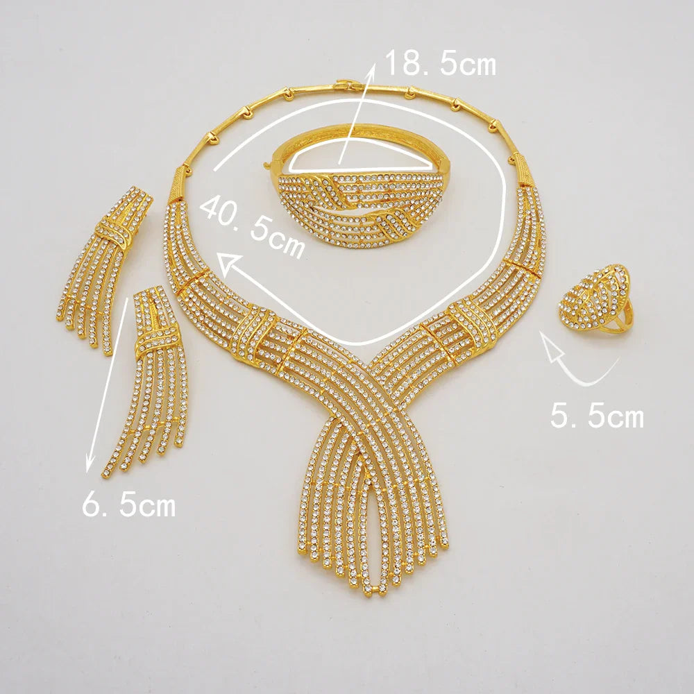 Dubai Gold Plated Jewelry Set Rhinestone Luxury Necklace Wedding Accessories Accessories