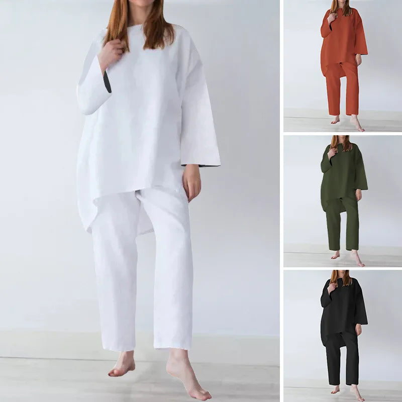 Fashion Short Sleeve Blouse Wide Leg Trousers Suits Vintage Summer Pant Sets Two Piece Sets Womens Loose Tracksuit Outifits 2025