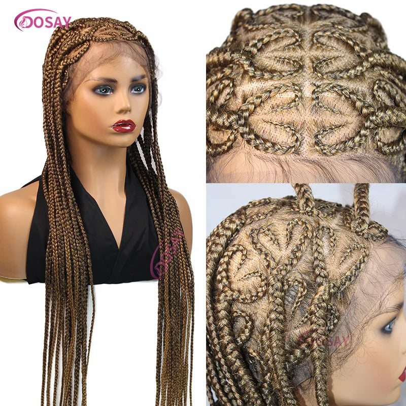36" Synthetic Lace Braided Wigs Blonde Heart Box Braids Lace Wigs Long Black Cornrow Braided High Quality Lace Front Wig Ladies