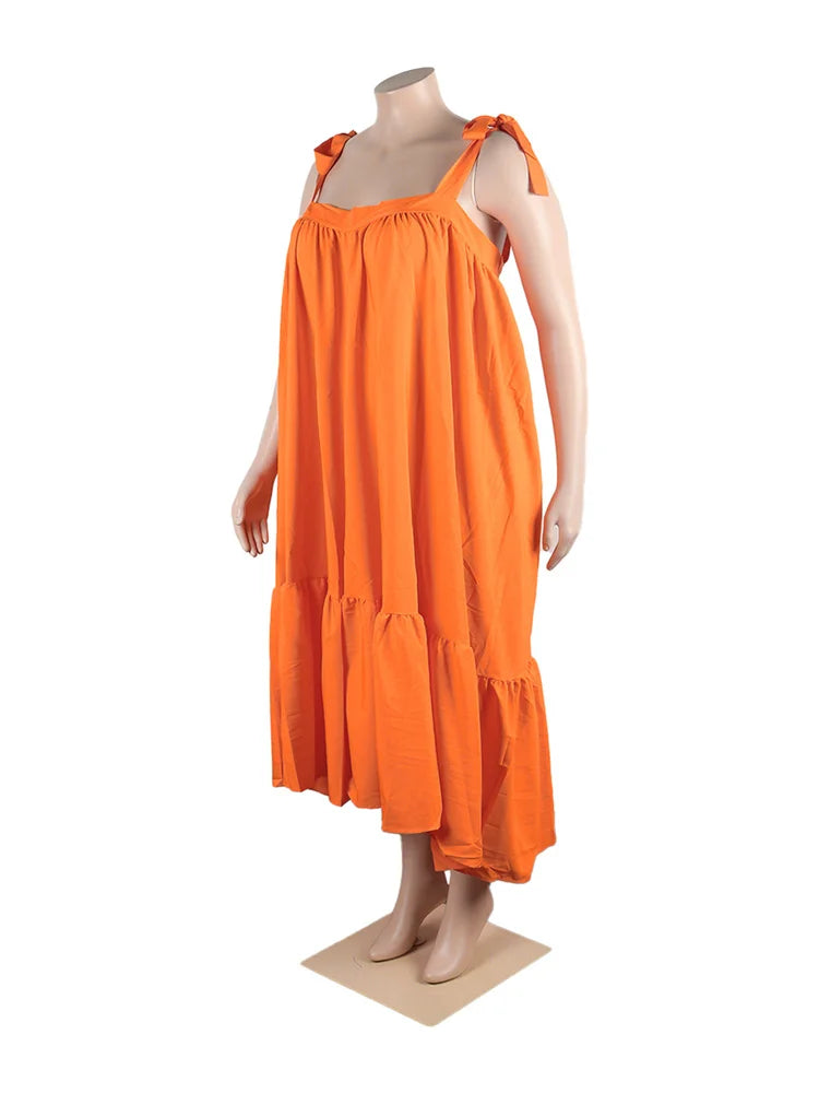 Wmstar Plus Size Dresses for Women New In Summer Clothes Slip Bow Big Hem Solid Elegant Maxi Dress Wholesale Dropshipping 2023