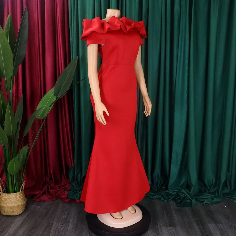 Elegant Long Dresses for Women Off Shoulder Short Sleeve Mermaid Floor Length