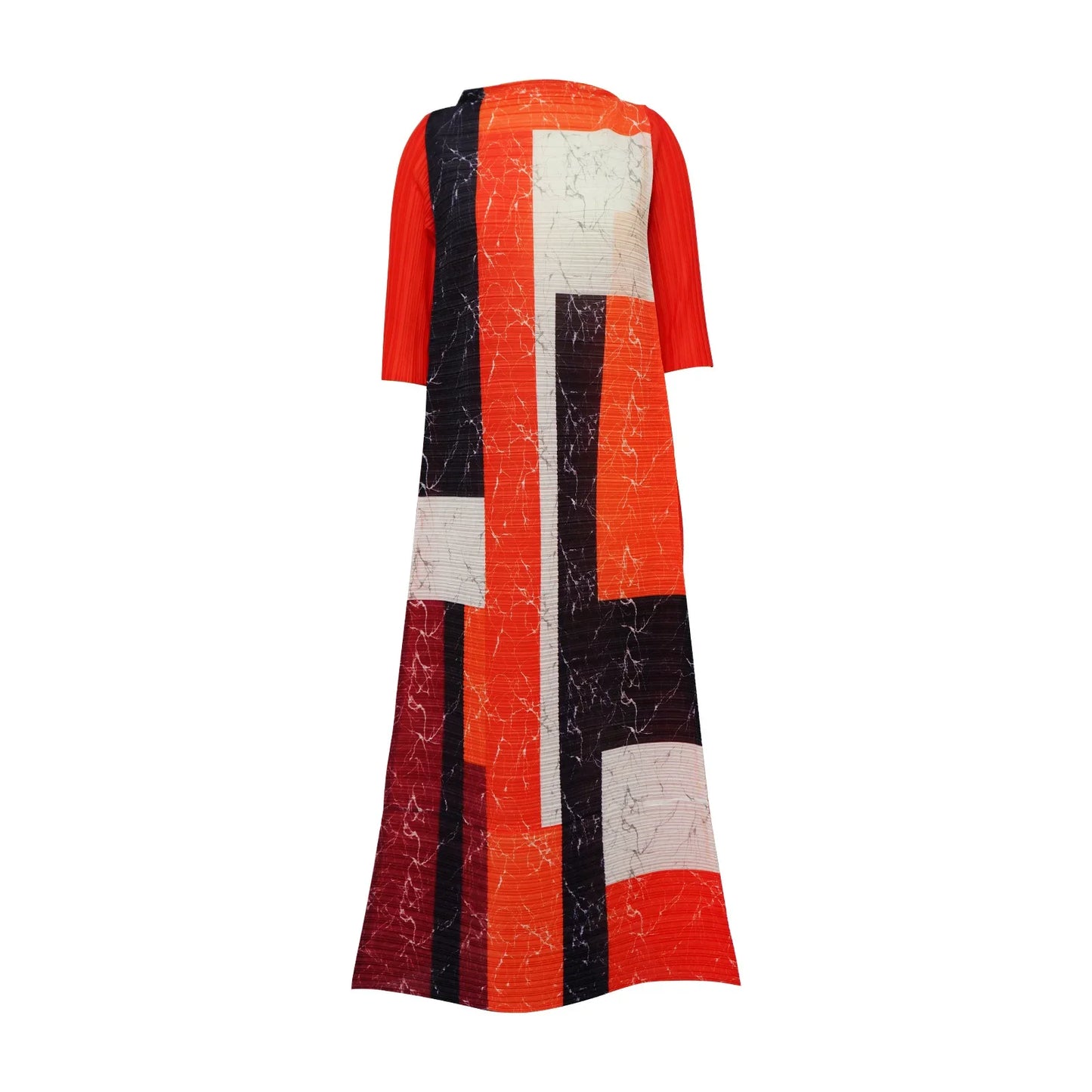 2023 Fashion African 3/4 Sleeve Polyester Plus Size O-Neck Pleated Long Dress Dashiki African Clothes African Dresses for Women