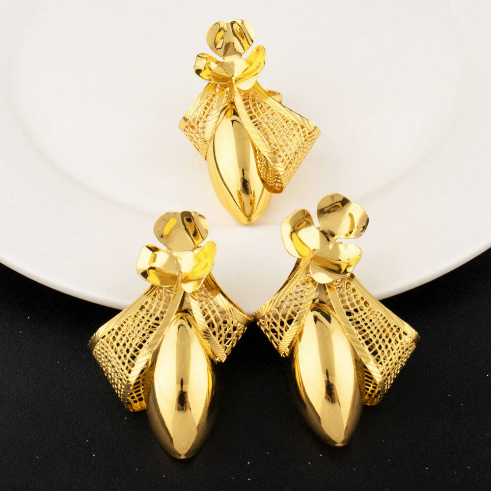 Luxury Bow Tie Necklace Earrings for Women Gold Plated