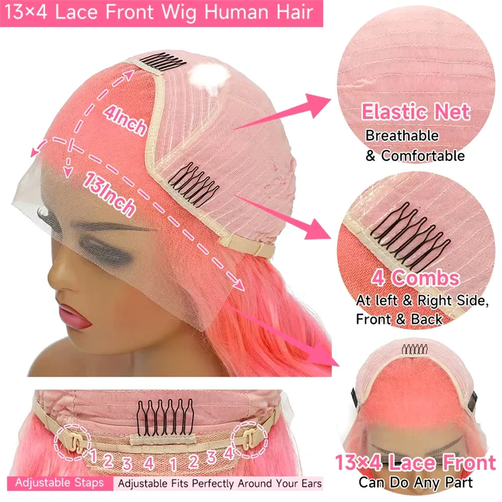 30 32 inch 250% Body Wave 13x4 13x6 Hd Lace Frontal Wig Pre Plucked Transparent Colored Lace Front Pink Wig For Women Glueless