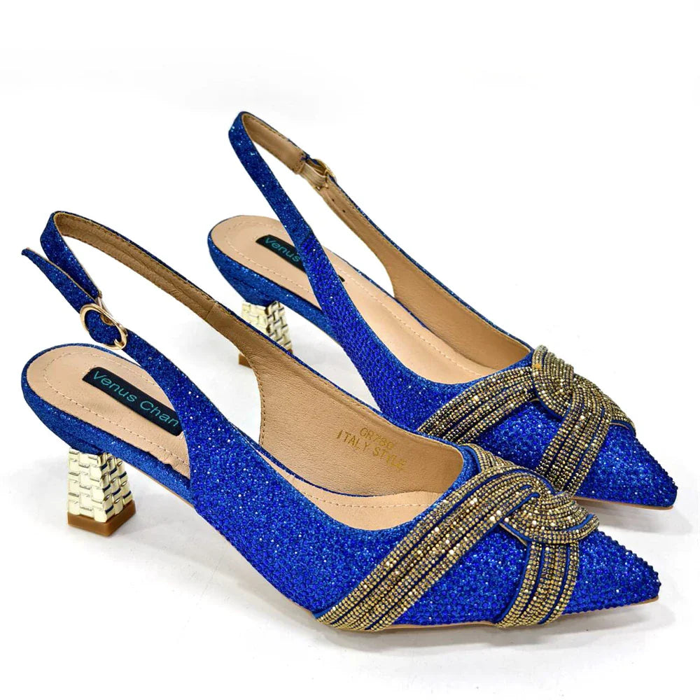 Venus Chan Black Hollow Design With Pointed Shoes And Fashion Three-Dimensional Bag Cozy Rhinestones Are Suitable For Parties