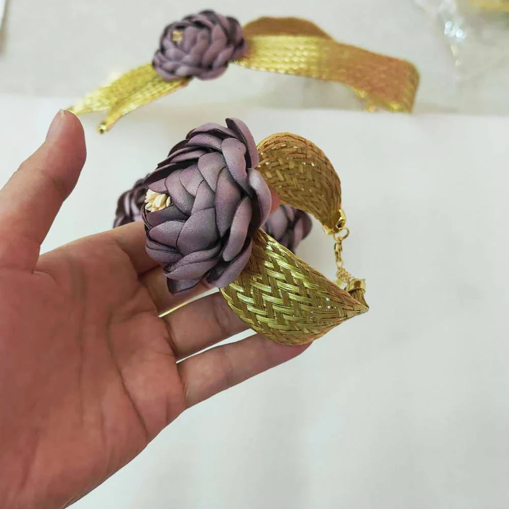 2025 New High Quality African Big Purple Flower Pendant Women Jewelry Set Dubai Gold Plated Luxury Thick Collar Necklace Earring