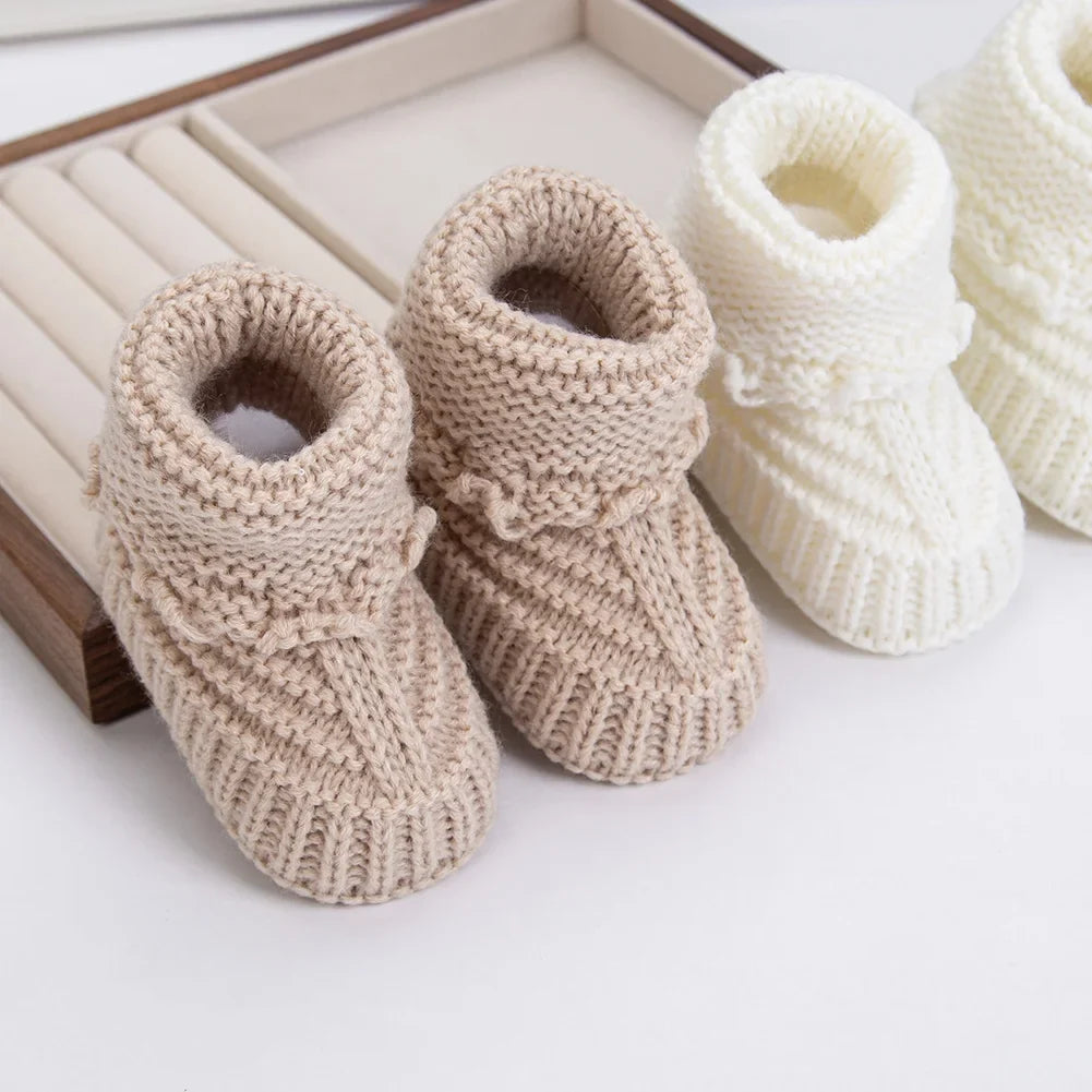 Handmade Baby Knit Booties 0-12 Months – Soft Crochet Infant Socks, Warm Newborn Walking Shoes for Boys & Girls