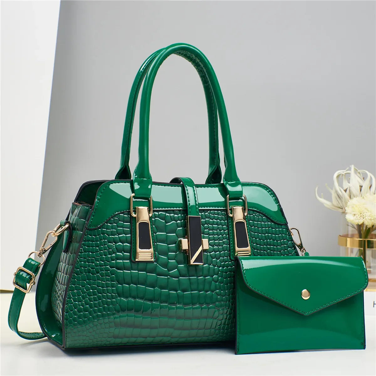 Luxury Brand Crocodile Women Tote Bag Bright Leather Women Handbag Purse Shoulder Bag Female Top-handle Bags Commuting Shopping