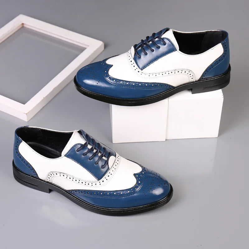 Men's Leather Shoes New Brogue Carved Large Size Shoes for Men Color Matching Quality Business Drive Men's Dress Leather Shoes