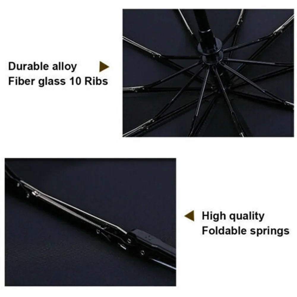10 Ribs Portable Strong Frame Umbrella Strong Windproof Automatic Open Close Folding Umbrella Compact Travel for Men Women