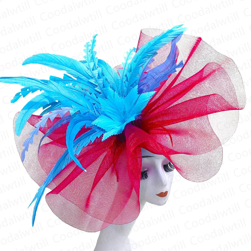 Kentucky Derby Big Fascinator Hat Women Wedding Elegant Feather Pillbox Cap Royal Party Headpiece Ladies Evening Church Chapeau