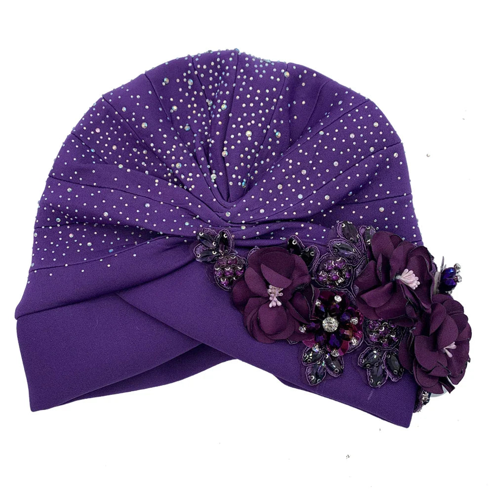Elegant African Turban Cap with Shiny Rhinestone Ready to Wear Nigeria Auto Gele Headtie Party Women's Head Wrap Bonnet Turbante