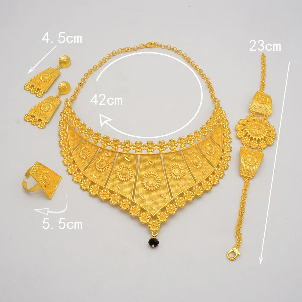 Indian Dubai Gold Color Jewelry Sets For Women Earring & Necklace Nigeria Moroccan Bridal Wedding Party Gifts