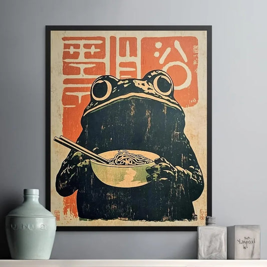 Retro Japanese Frog Ramen Poster – Cute Vintage Wall Art Print