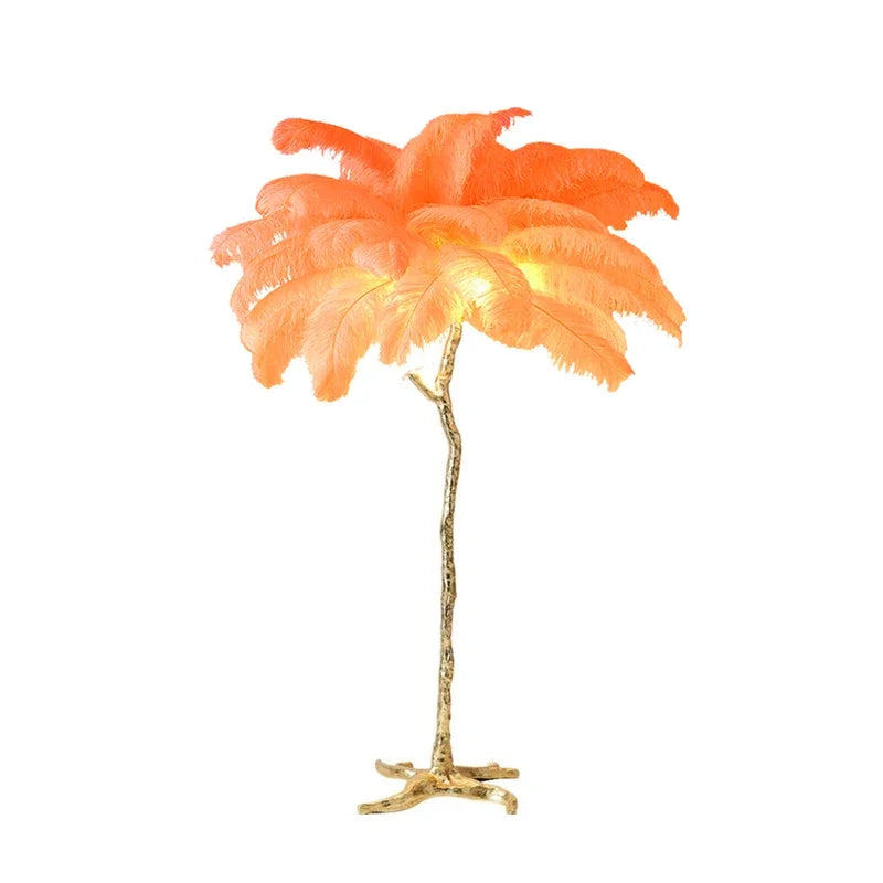 Ostrich Feather Led Floor Lamp Copper Resin Bedroom Bedside Standing Table Light