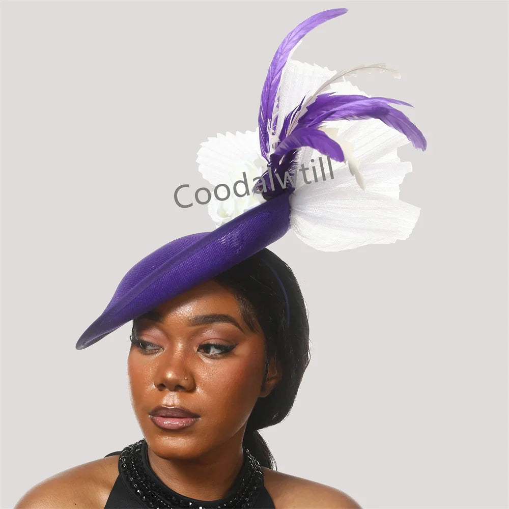 New Fashion Flower Fascinator Wedding Headpiece Women Party Dinner Pillbox Cap With Flower Hair Accessories Ladies Feather Cap