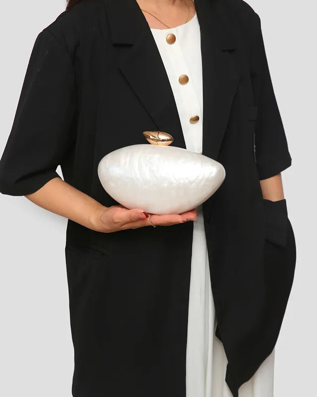 2025 New Designer Evening Bag for Women - Trendy Acrylic Clutch Purse with Chain, Elegant Ellipse Shoulder Bag for Party Wedding