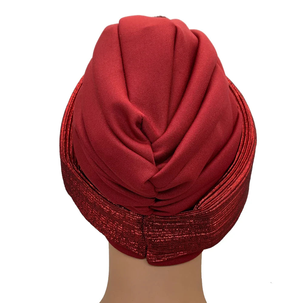 Fashion Women's Turban Cap Glitter Knoted Head Wraps African Auto Gele Nigeria Wedding Headtie Party Headwear Muslim Hat