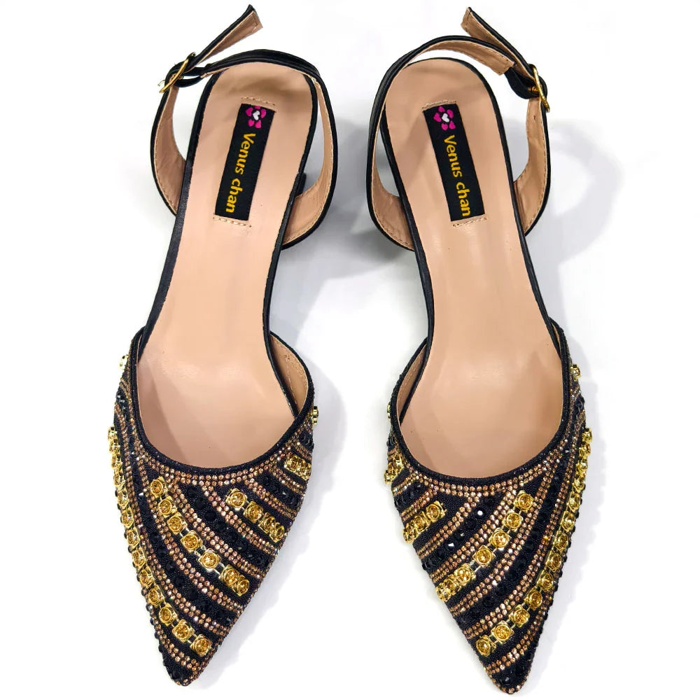 Women's Elegant Heels Rhinestone Handbag Set Italian Design for Weddings