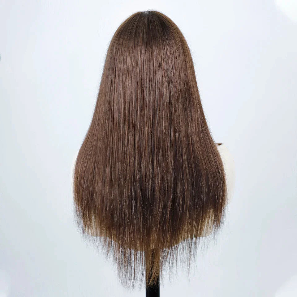 Human Hair Wigs With Bang Brazilian Straight Red Burgundy Human Hair Wigs Brown Color 4# For Black Women None Lace Wigs