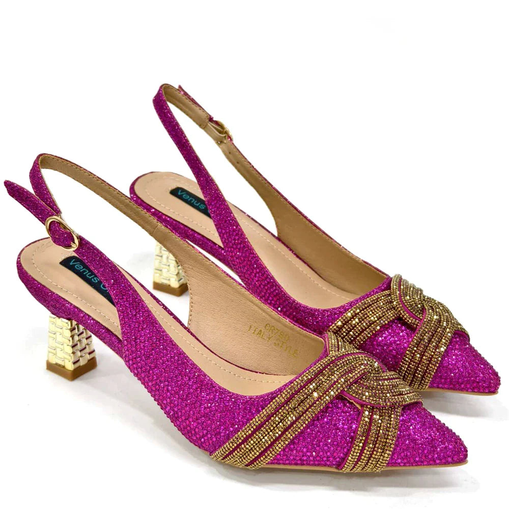 Venus Chan Black Hollow Design With Pointed Shoes And Fashion Three-Dimensional Bag Cozy Rhinestones Are Suitable For Parties