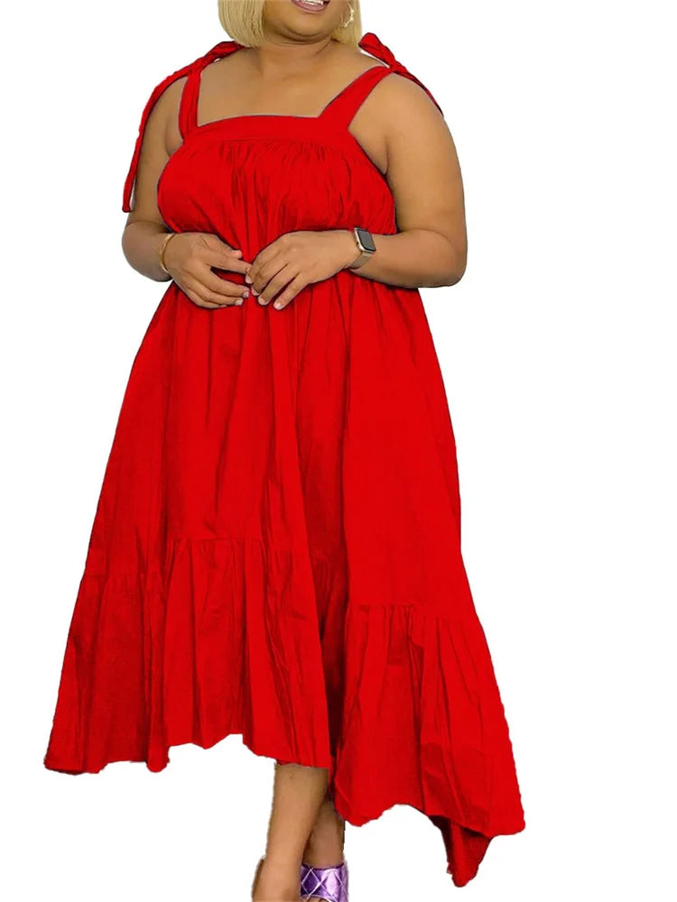 Wmstar Plus Size Dresses for Women New In Summer Clothes Slip Bow Big Hem Solid Elegant Maxi Dress Wholesale Dropshipping 2023