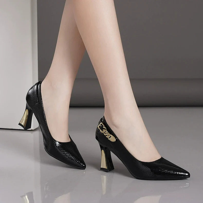Basic Wine Snakeskin Leather Women Shoes Stiletto High Heels Pointy Toe Women Pumps Weddings Party Size 33-42 Shoes Woman