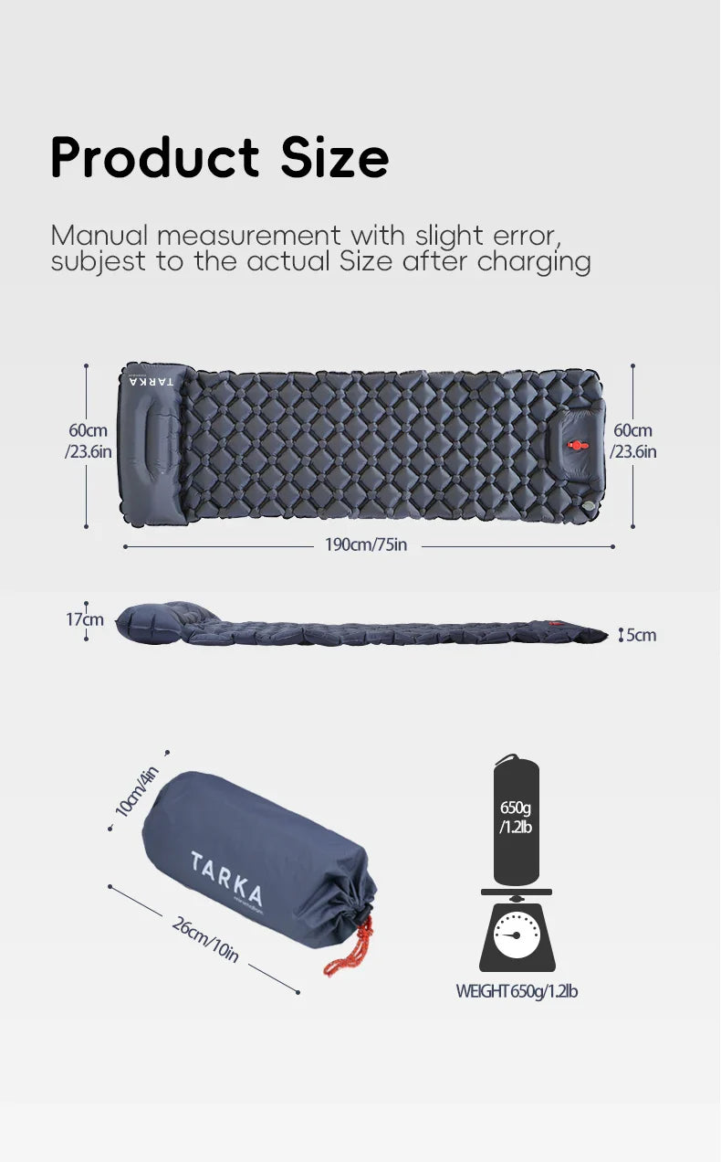 TARKA Inflatable Camping Mats Air Cushion With Pillow Outdoor Tourist Sleeping Pad Self-Inflating   Mattress For Hiking Climbing