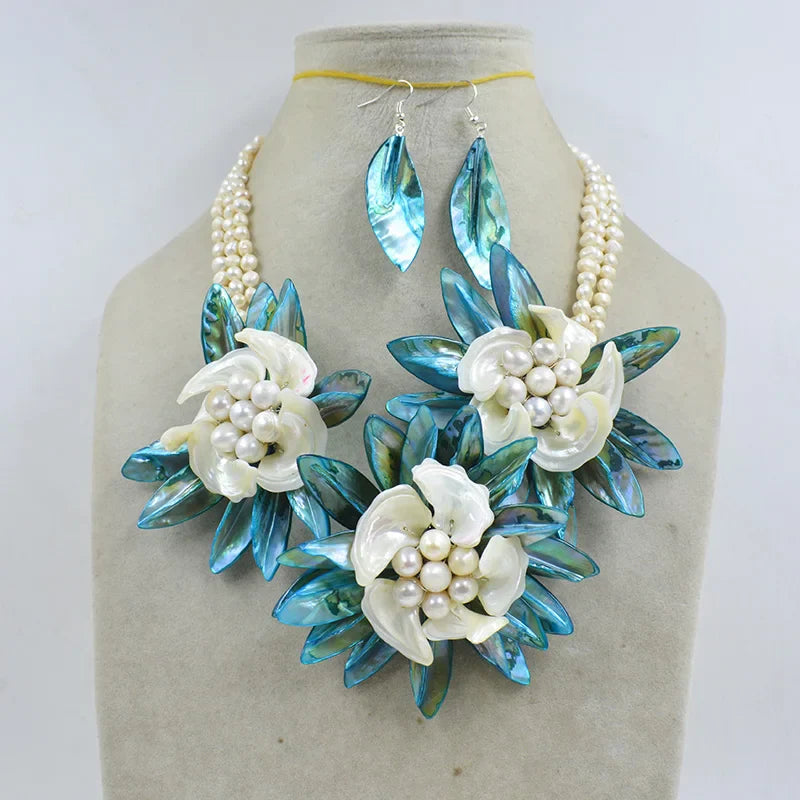 new !!  Latest Design Shell Flowers Wedding Crystal Necklace Women Fashion Necklace  20"