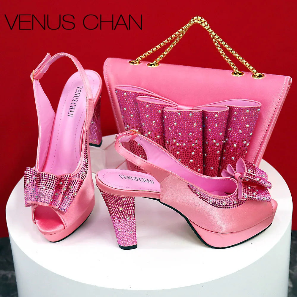 High Quality 2024 Newst Hot Selling Pointed Toe Slingback Sandals with Bag Set in Coffee Color For Women Wedding Party