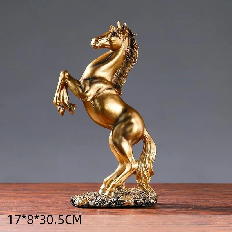 Resin Statue Golden White Black Horse