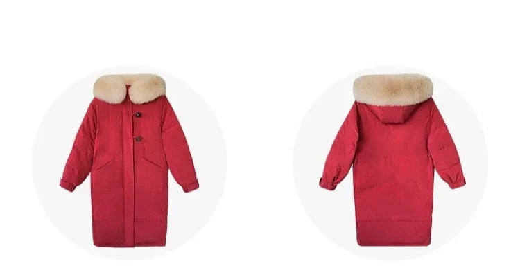 Women's Large Fur Collar Hooded Warm Thick Padded Parka Jacket