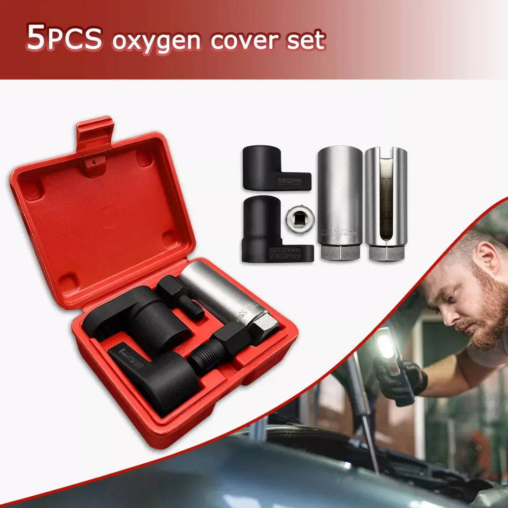 5pcs 22mm Oxygen Sensor Wrench Kit for Automotive O2 Socket Removal Install Offset Vacuum Sensor Socket Thread Chaser Tool