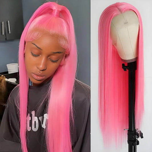 30 36 inch 250% Straight 13x4/13x6 Hd Pure Pink Lace Front Wigs 100% Human Hair For Women Brazilian Color Pre Plucked Glueless