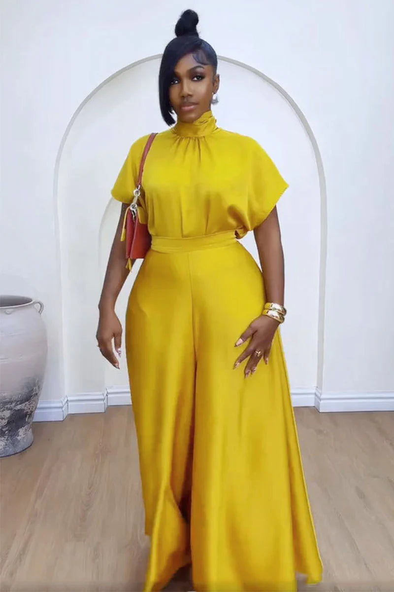 African Fashion 2024 New in Women Two 2 Piece Sets Outfit Soft Satin Lace Up Top and Wide Leg Pants Set Matching Set