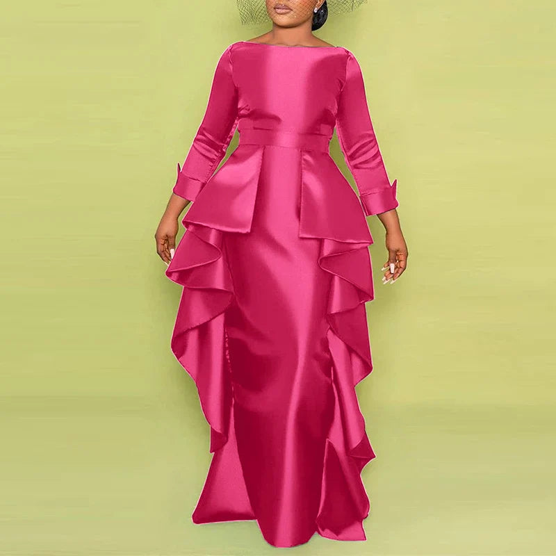 Plus Size 5XL Bohemian Maxi Long Dress 2025 VONDA Women Elegant Satin Dress Ruffle Sundress Casual Vestidos Solid Color Robe