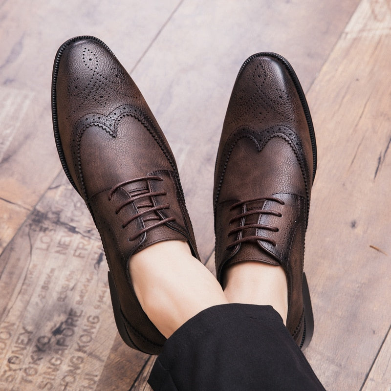 Brogue Formal Shoes Men Dress Leather Shoes Fashion