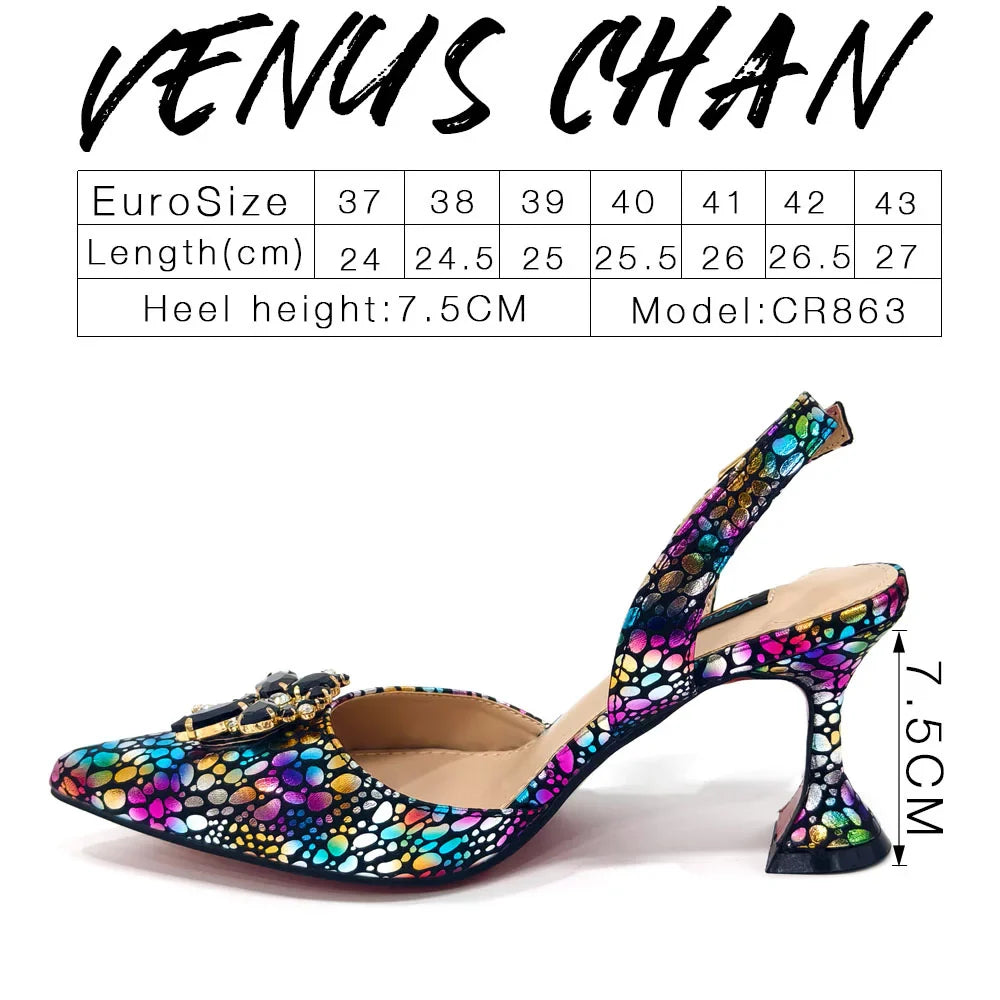 2024 Champagne Color Thin Heels Pointed Toe Crystal Design Ladies Shoes Matching Bag Set For Women Weeding Party Pump