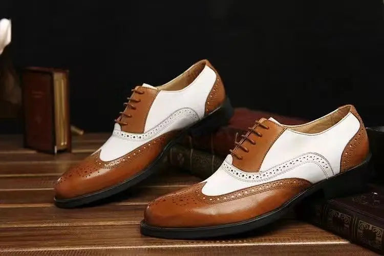 Men's Leather Shoes New Brogue Carved Large Size Shoes for Men Color Matching Quality Business Drive Men's Dress Leather Shoes