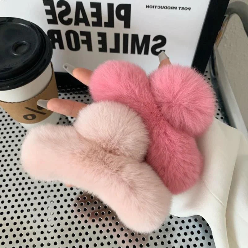 Winter Oversized Faux Fur Big Crab Hair Clip Cute Plush Ponytail For Women