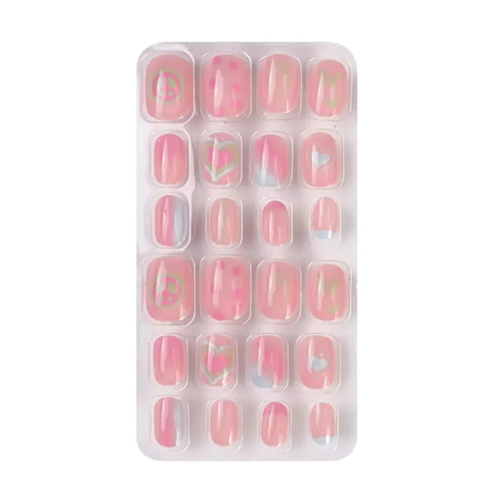 24Pcs/Set Kids Candy Flower Cute Fake Nails Detachable Full Cover False Nails Press On Nails Children Girls Nail Decoration Gift