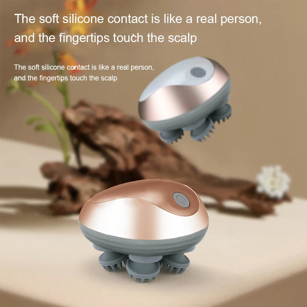 Electric Scalp Massager Hair Growth Portable Rechargeable Head Massage Stress Relax Waterproof Handheld Hair Scratcher Silicone
