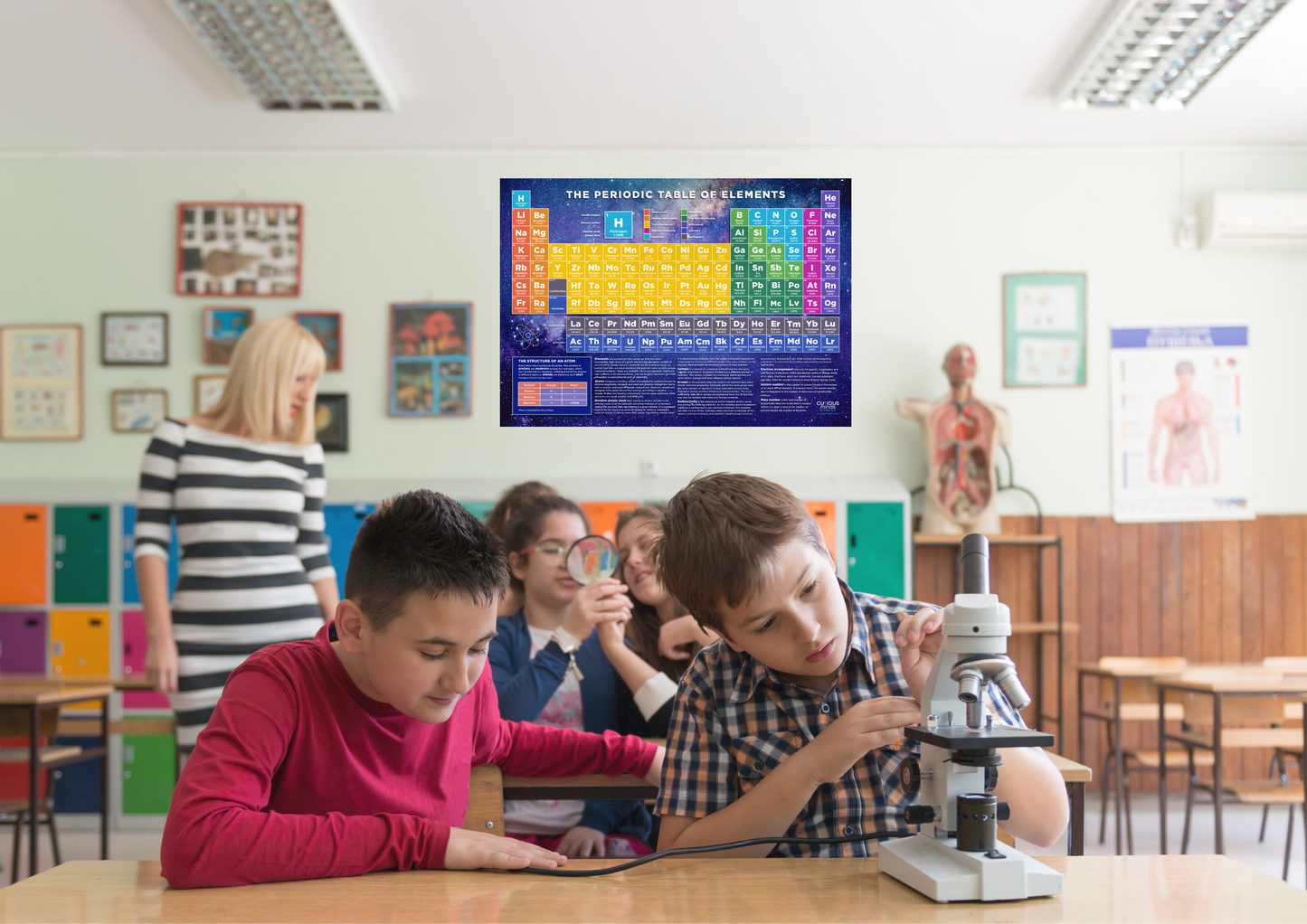 Curious Minds Periodic Table Poster of Chemical Elements, Scientific Poster for Kids Ages 7, 8, 9, 10+, Wall Chart A2 Size (42 x 59.4 cm), Sturdy 250gsm card