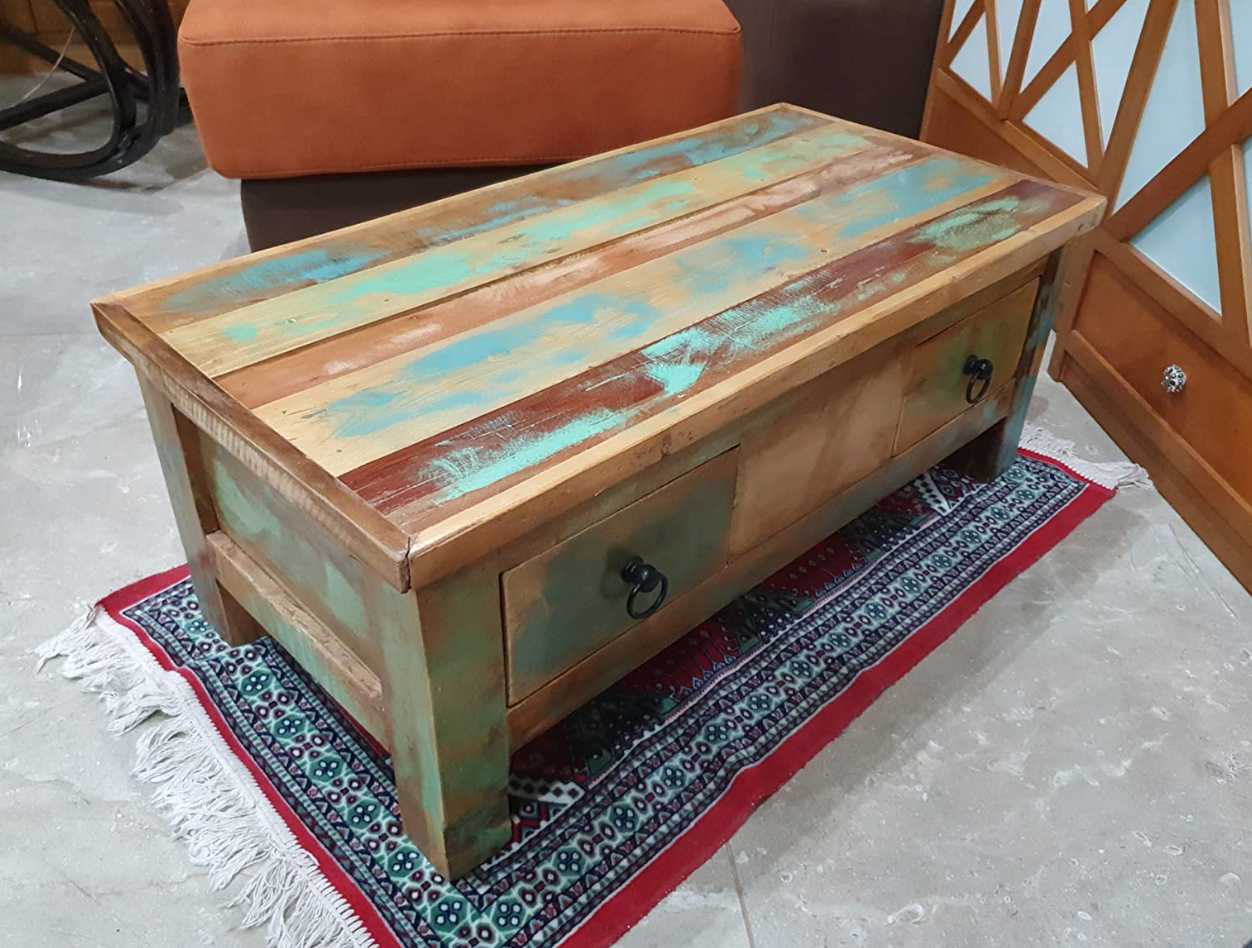 Coffee Table Drawers Solid Reclaimed Wood 90x45x35 cm
